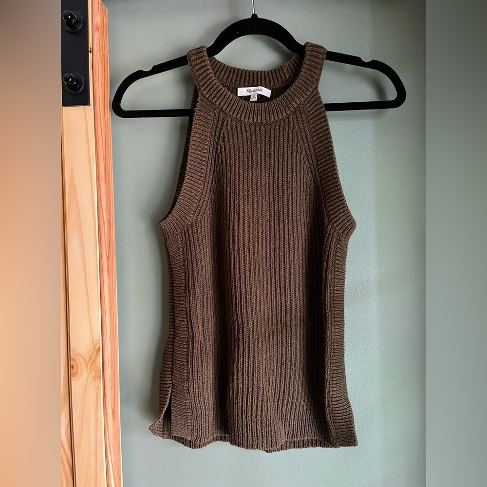 Madewell Valley Knit Ribbed Sweater Tank in Olive Green